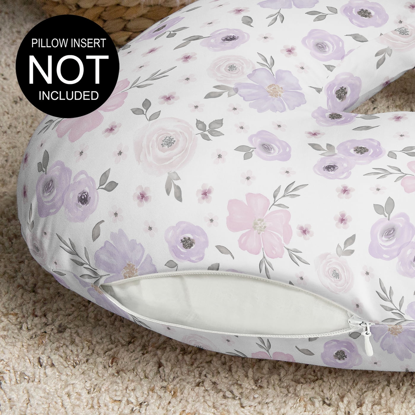 Sweet Jojo Designs Watercolor Floral Purple Grey and Pink Nursing Pillow Cover Case (Pillow Not Included) (Pillow NOT Included)