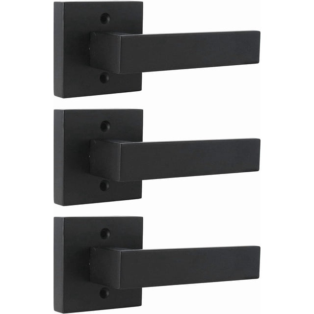 Serrures de Porte de Passage avec Rosace Carrée pour Porte Intérieure, Couloir Ou Garde-Robe, Levier de Porte Sans Clé à Fini Mat, Poignée de Porte Réversible Robuste