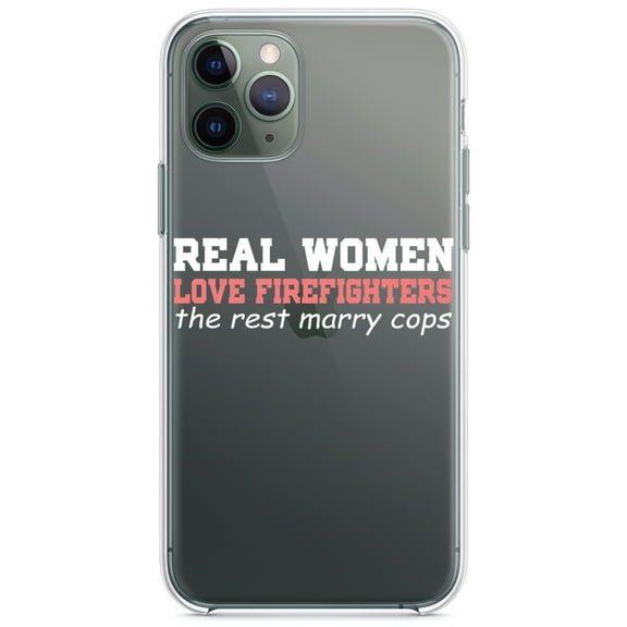 DistinctInk Clear Shockproof Hybrid Case for iPhone 12 / 12 PRO (6.1" Screen) - TPU Bumper Acrylic Back Tempered Glass Screen Protector - Real Women Love Firefighters Not Cops