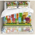 thumbnail image 1 of Las Vegas Duvet Cover Set King Size, Cartoonish Skyline of Nevada City in the Afternoon Modern Buildings Architecture, Decorative 3 Piece Bedding Set with 2 Pillow Shams, Multicolor, by Ambesonne, 1 of 3