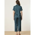 thumbnail image 4 of DARING DIVA Women's Satin Button Down Short Sleeve Long Pants Pajama Set XL Blue, 4 of 6