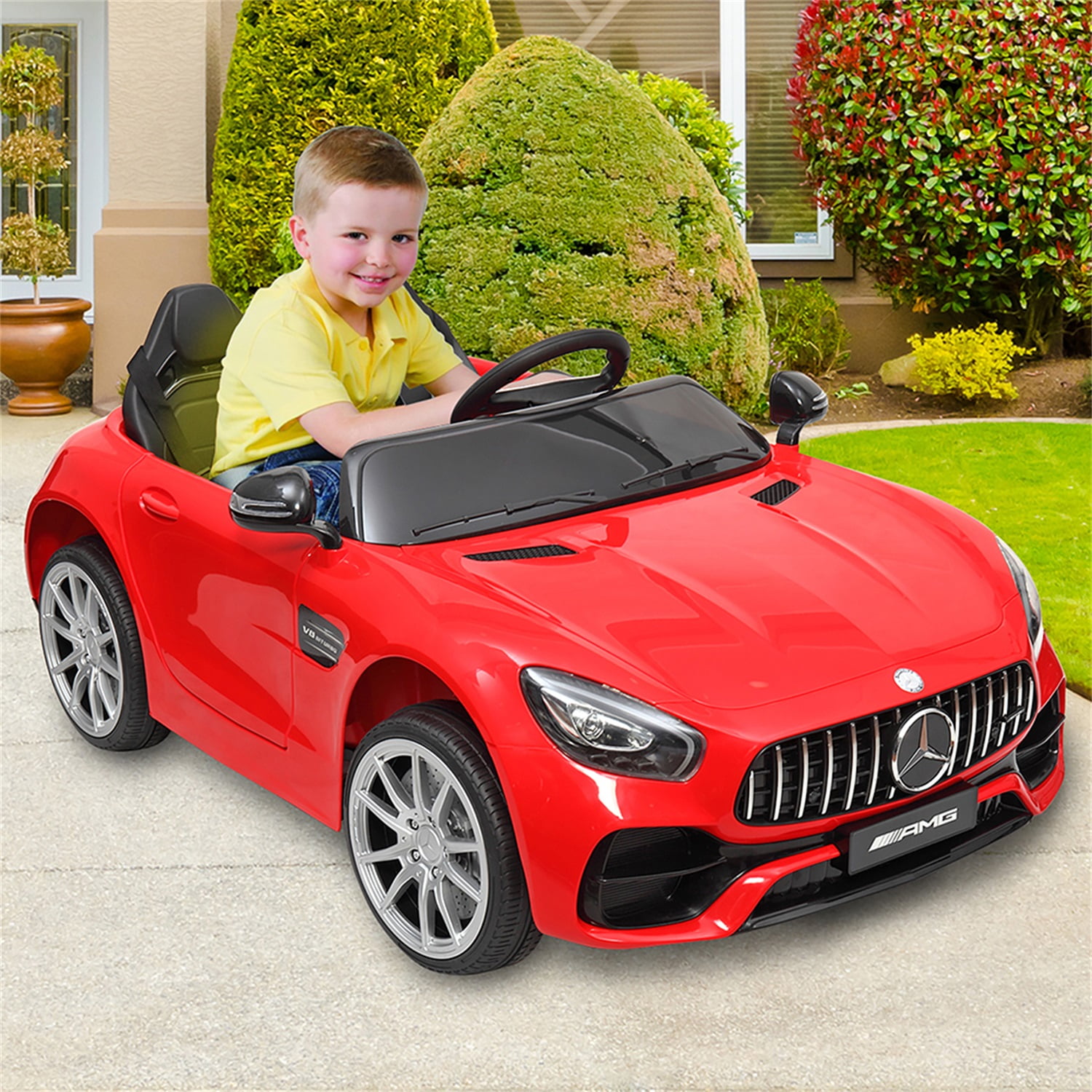 CIPACHO 12V Kids Ride On Toy Car 2-Seat Mercedes-Benz GT Licensed with MP3, Radio, Speed Shift, LED Lights, Red