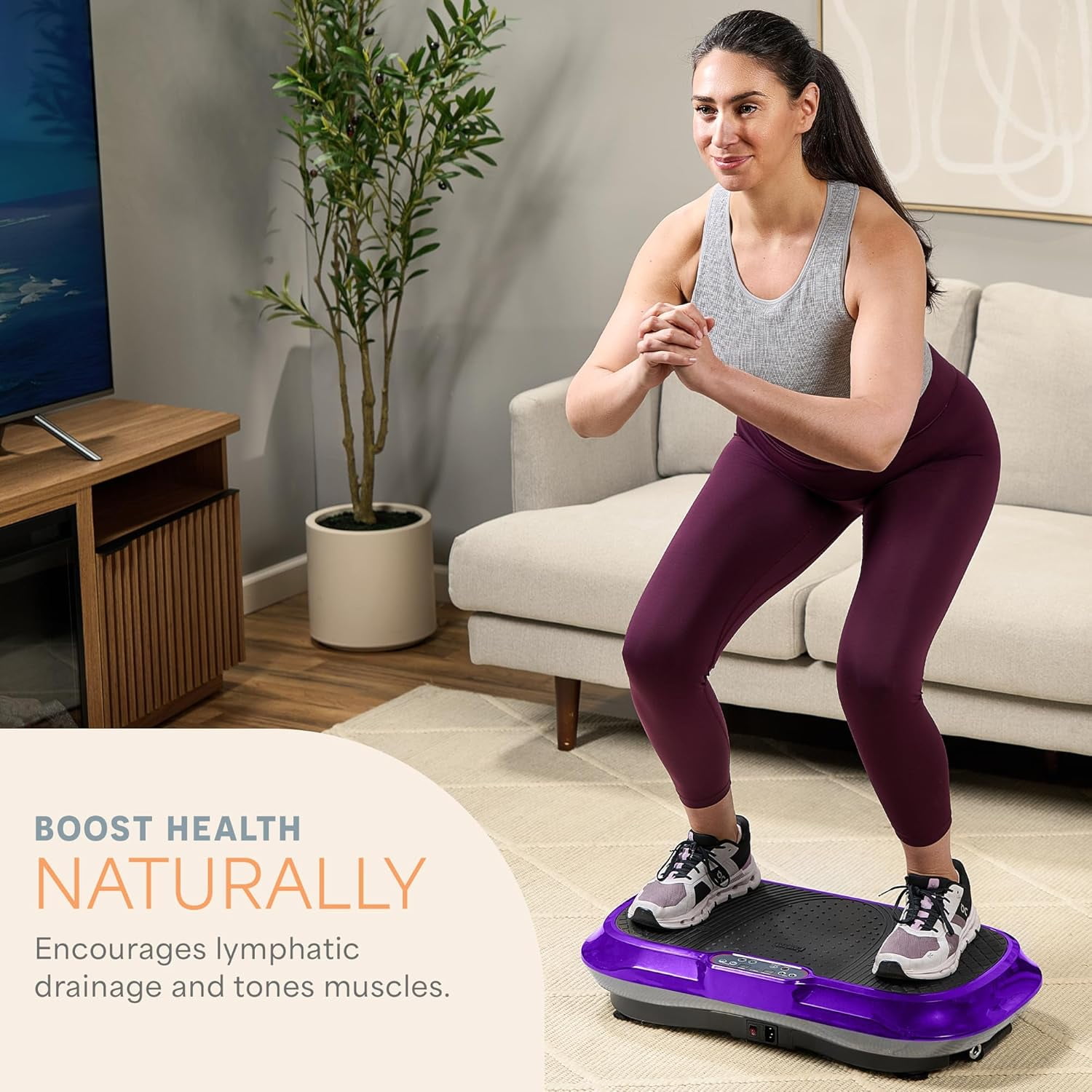 Lifepro Waver Vibration Plate Exercise Machine – Full Body Vibrating Plate for Lymphatic Drainage, Muscle Toning & Fat Loss – Includes Loop Bands, Remote & 99 Speed Settings - Purple