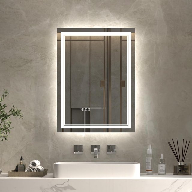 ExBrite 20"x28" LED Bathroom Mirror,Frontlit & Blacklit Lighted Bathroom Mirror with Anti Fog,Dimmable,Color Temperature Adjustable,CRI 90+,Horizontal/Vertical Vanity Wall-Mounted Mirror