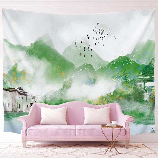 Tapiz de pared con diseño de paisaje, microtela, 130 x 100 cm, estética de habitación