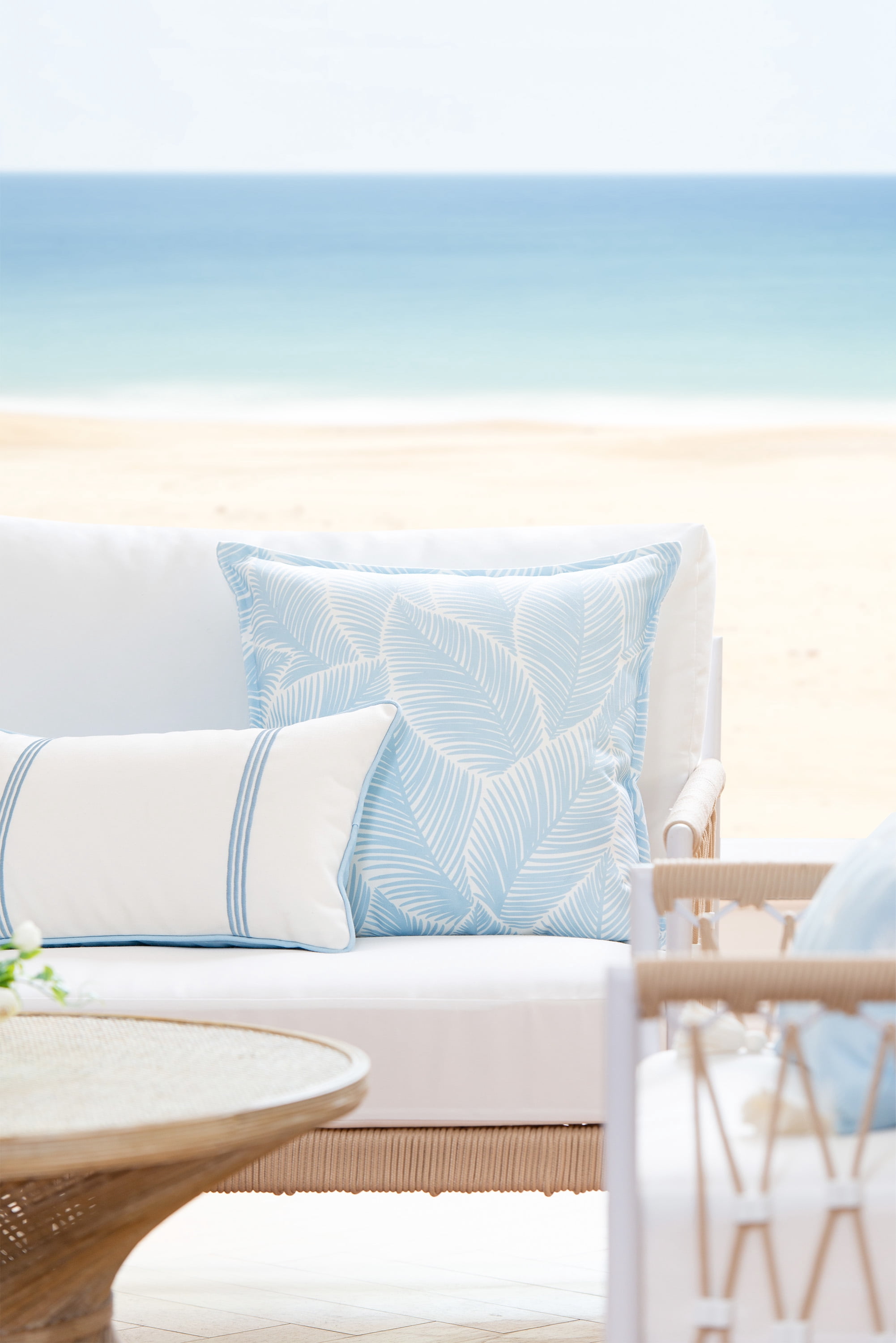 Hofdeco Premium Coastal Hampton Style Patio Indoor Outdoor Pillow Cover Only, 20"x20" Water Resistant for Backyard, Couch, Baby Blue Palm Leaf