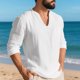 thumbnail image 5 of pstuiky manga larga para hombre, Top informal holgado de color liso con medio botón, mangas largas y cuello redondo para hombre top de hombre xl, 5 of 6