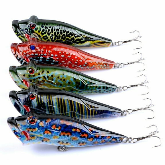 Opolski 8cm Painted Popper Fishing Lure Plastic Hard Bait Tackle Tools with Sharp Hooks