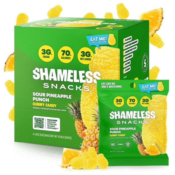 Shameless Snacks Sour Pineapple Punch - Sour Candy & Fruit Snacks, Tropical Gummy Candy, Keto Snacks in Bulk, 3g Sugar Gluten Free Vegan for Kids & Adults