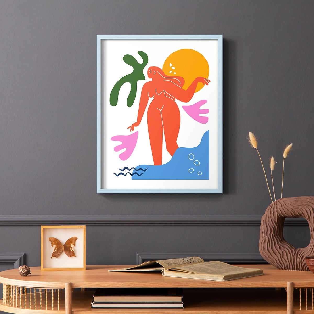 Matisse CDLIV in Blue Solid Wood Framed Print No Nail Hanging