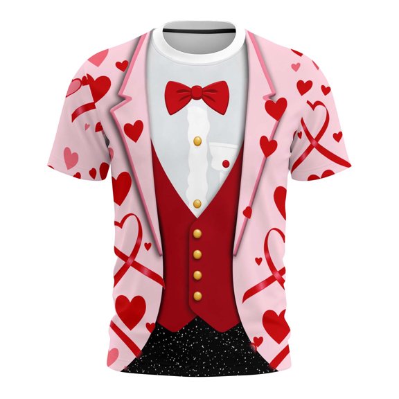 Stamzod Valentine Clothes for Men Summer Lover Heart Graphic Tees Short Sleeve Casual Oversized T Shirt Pink X XL