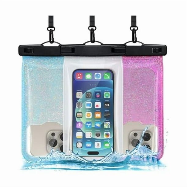 wonima02 Waterproof Phone Pouch - 3 Pack Shining Dazzling TPU Waterproof Phone Case with Lanyard - IPX8 Waterproof Cell Phone Dry Bag Cruise Ship Essentials Fit iPhone Up to 7.2" for Beach, Swimming