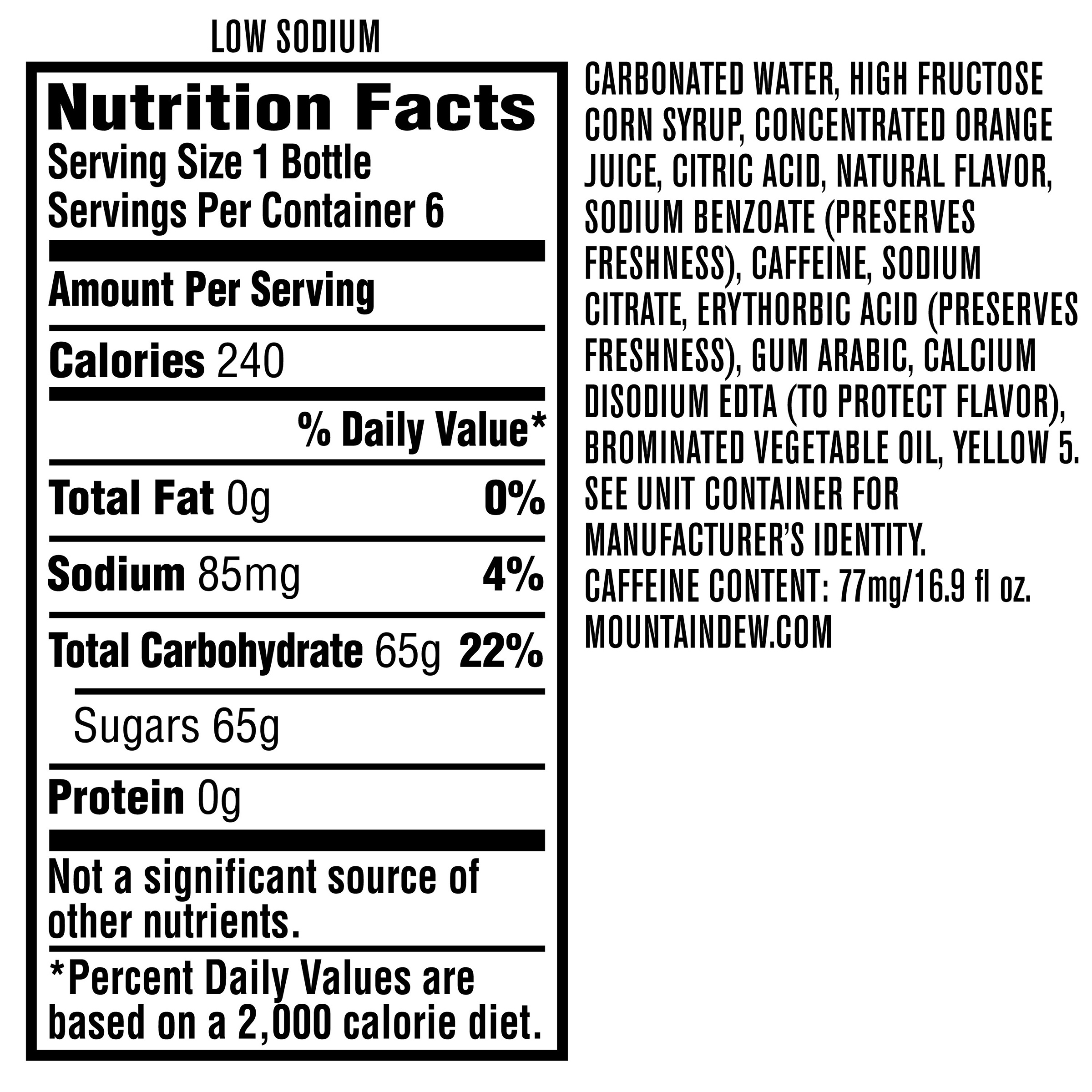 Mountain Dew 16 Oz Bottle Nutrition Facts Besto Blog