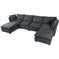 thumbnail image 2 of Tabaray 130" Sectional Sofa with Full Down Feather Cushions, Fabric 6 Seats Modular U-Shaped Sofa Couch Set with Convertible Ottoman, Free Combination Sleeper Sofa for Living Room, Apartment, 2 of 8