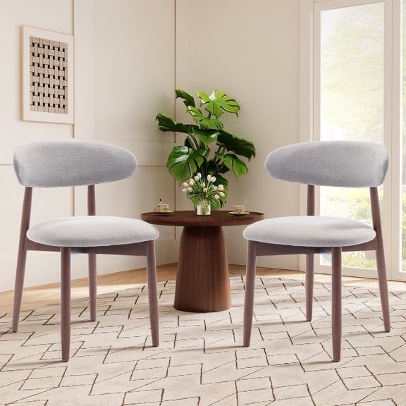 Upholstered Dining Chairs – Fabric Seat, Solid Wood Frame, For Kitchen or Dining Room Set of 2, Lightgrey