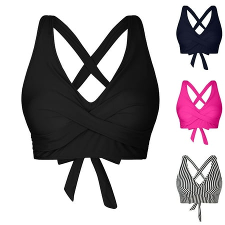 eczipvz Halter Top Swimsuits for Women Underwire Bikini Tops Push Up Criss Cross Women Swim Top Swimsuit Sexy V Neck Bathing Suit Top Only Hot Pink XL