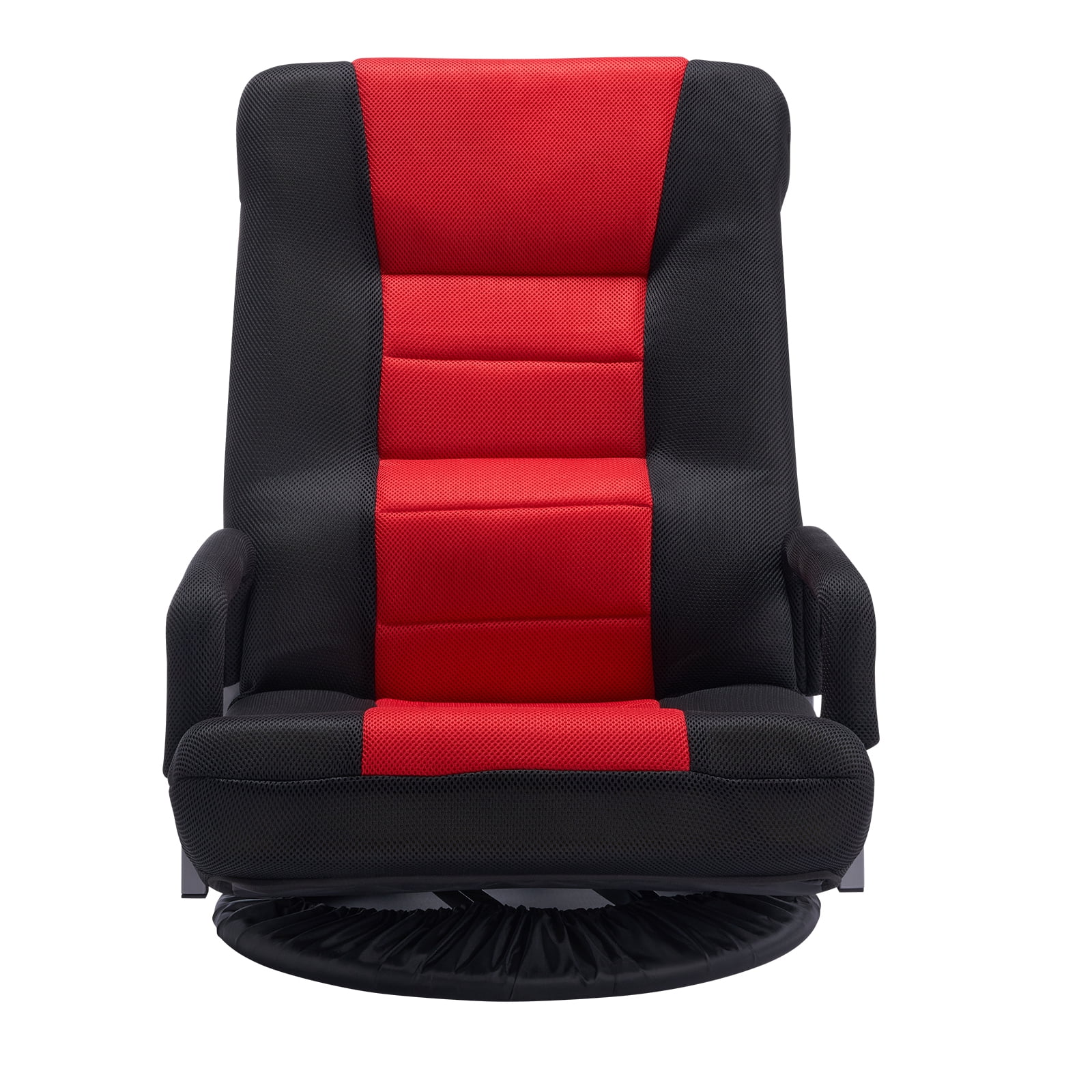 KFFKFF Rotating Floor Game Chair with Armrests, 6 Variable Backrest Positions and Support for Lower Back, Collapsible Multimedia Lounging Chair, Red Black