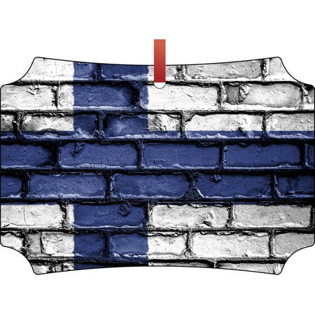 Finland Ribbons - Finland Brick Wall Print Flag Hanging Berlin Shaped Tree Ornament - (Flat) - Double Sided - Holiday - Christmas - Tm - Made in the USA