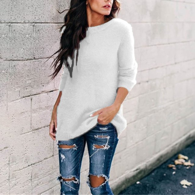 Robes Maxi pour Femmes PVCS Hiver Femmes Décontracté Uni Ample Col Rond Manches Longues Fermeture Éclair Robe en Peluche Fine