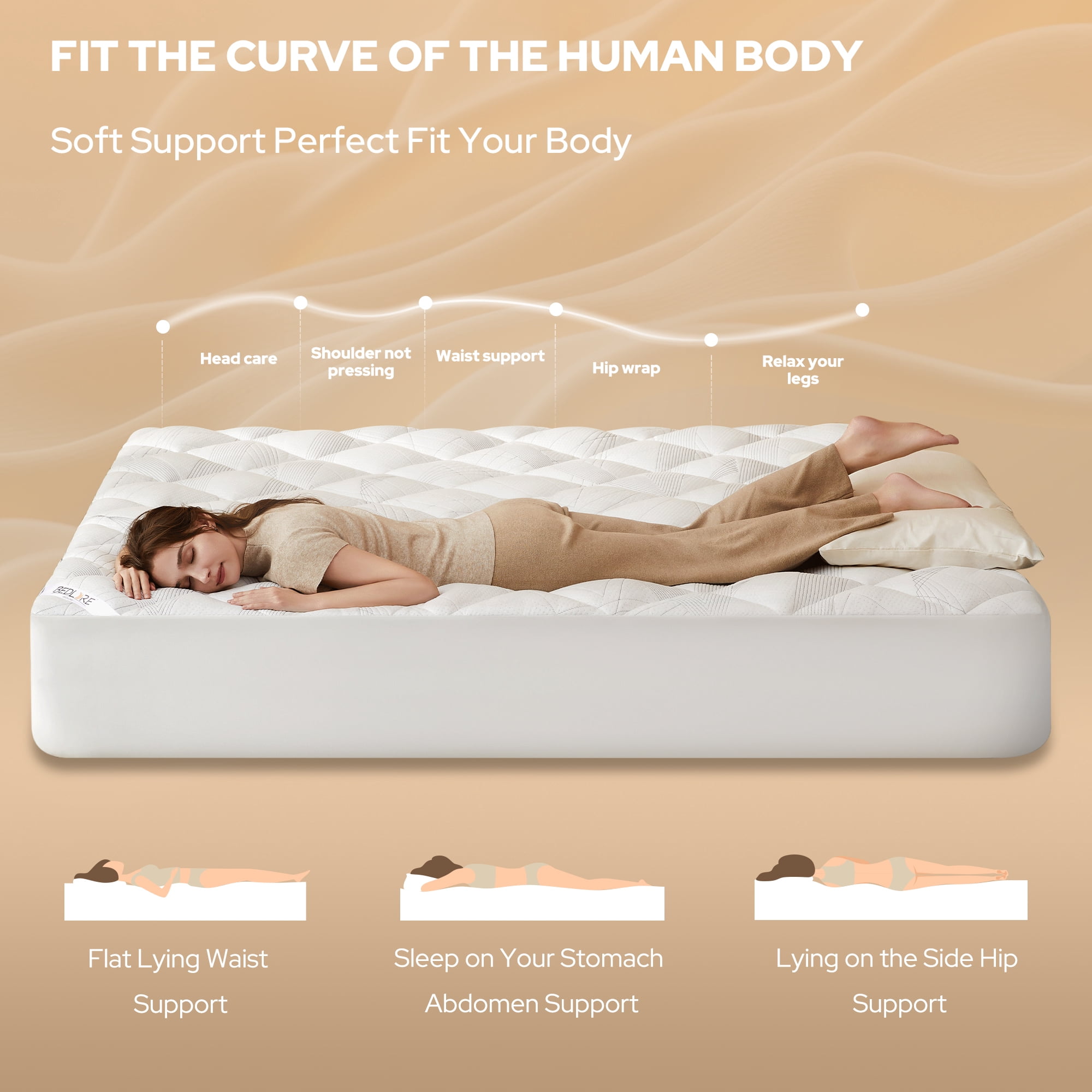 BEDLORE Cal King Size Mattress Topper, Fluffy Pillow Top Mattress Pad for Back Pain, Bamboo Breathable Mattress Cover with 6-18 Inches Deep Pocket