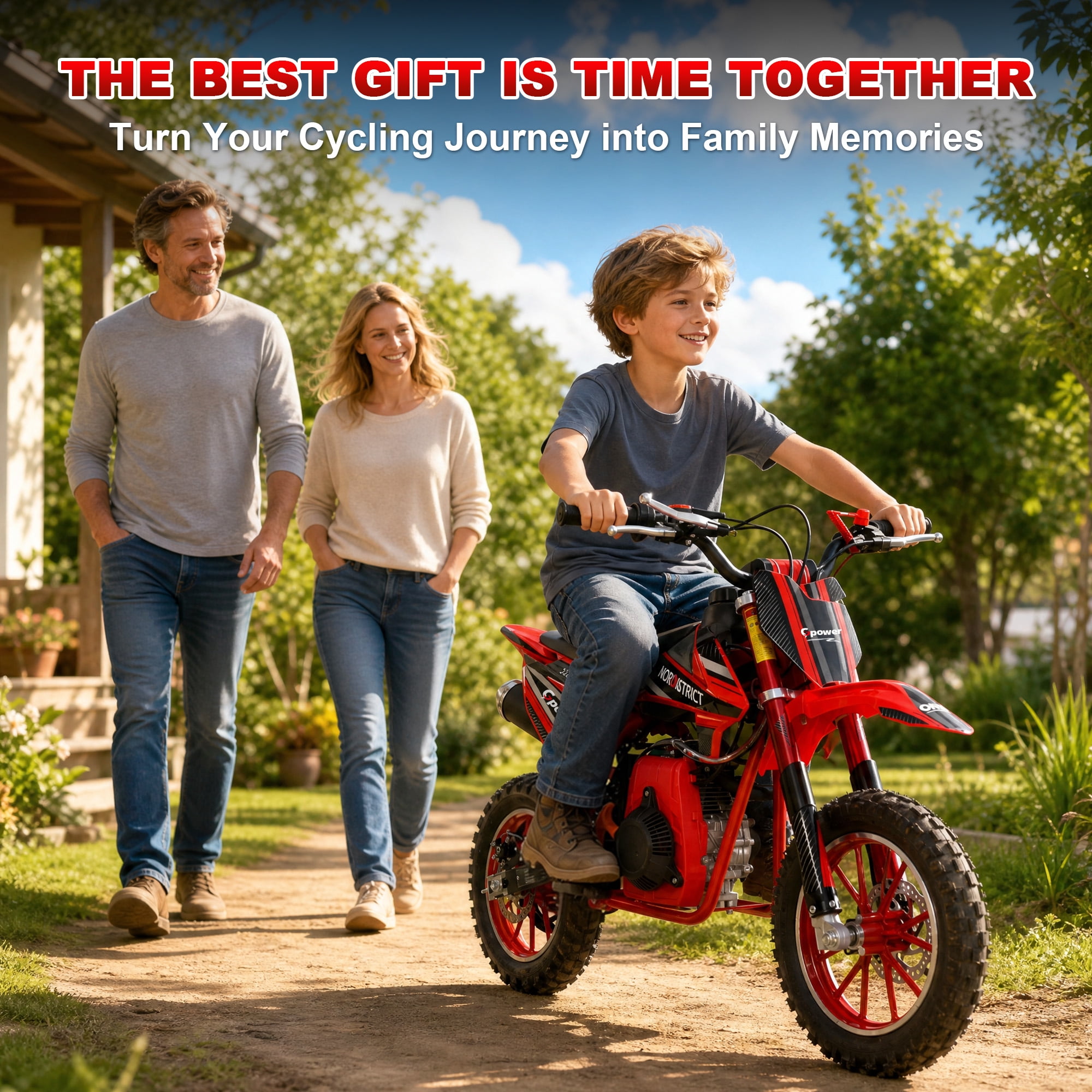 Gpower 50cc 4-Stroke Dirt Bike for Kids 8-14, Gas Power Mini Dirt Bike,1-Seater,Red