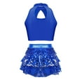thumbnail image 2 of iiniim Kids Girls 2Pcs Dance Sequins Crop Top with Skirts Jazz Latin Performance Royal Blue 8, 2 of 5