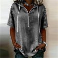thumbnail image 2 of GUACER Womens Striped Hoodies Short Sleeve Cotton Linen Zipper Tops Casual Summer Shirts, 2 of 6