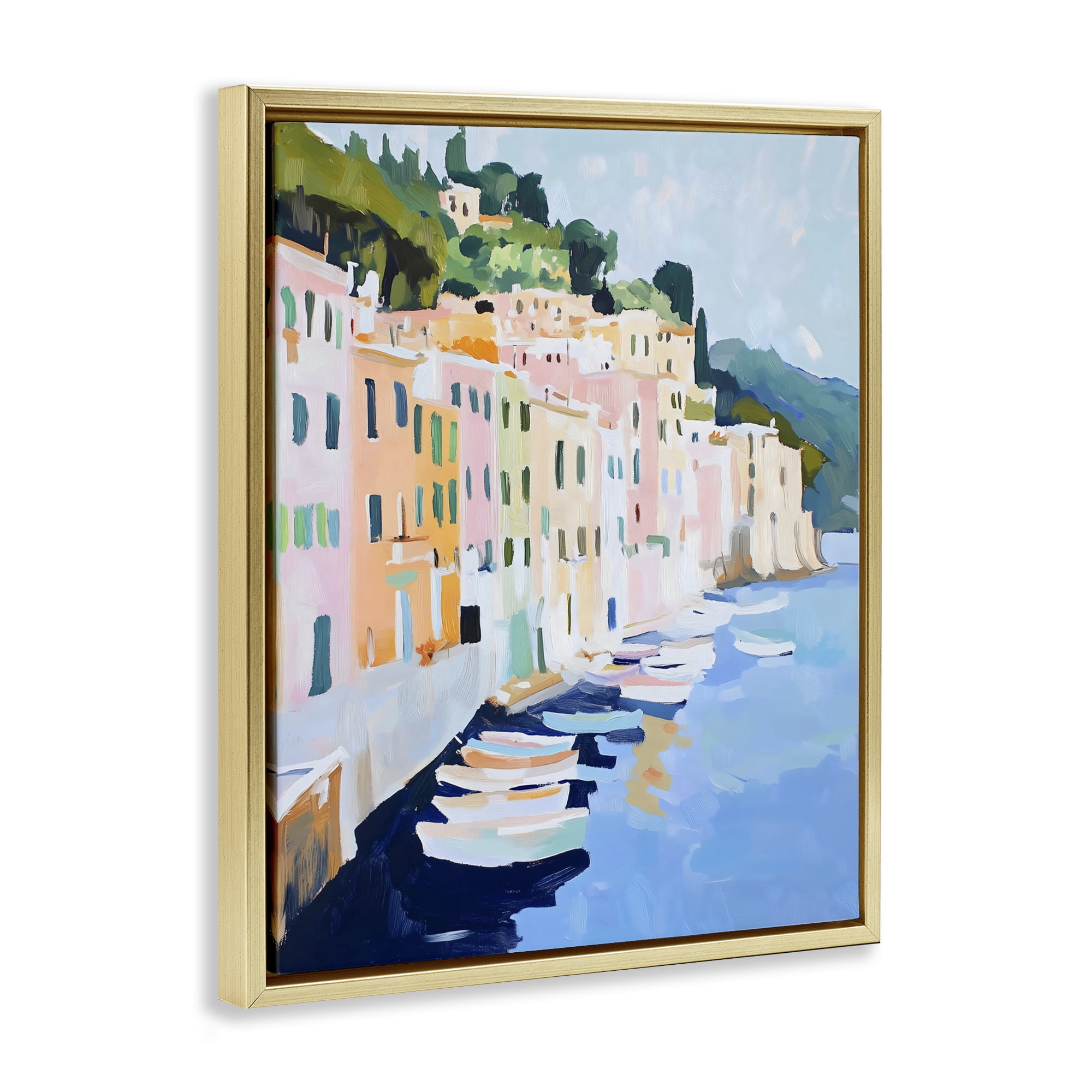 Stupell Industries Portofino Harbor View Gold Framed Floater Canvas Wall Art, design by The Prints Vibe