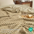thumbnail image 3 of PHF Lightweight Queen Size Fleece Blanket, Contemporary Flannel Fleece 3D Jacquard Aesthetic Fluffy Blanket, No Shedding, No Pilling, 90" x 90", Light Khaki, 3 of 9