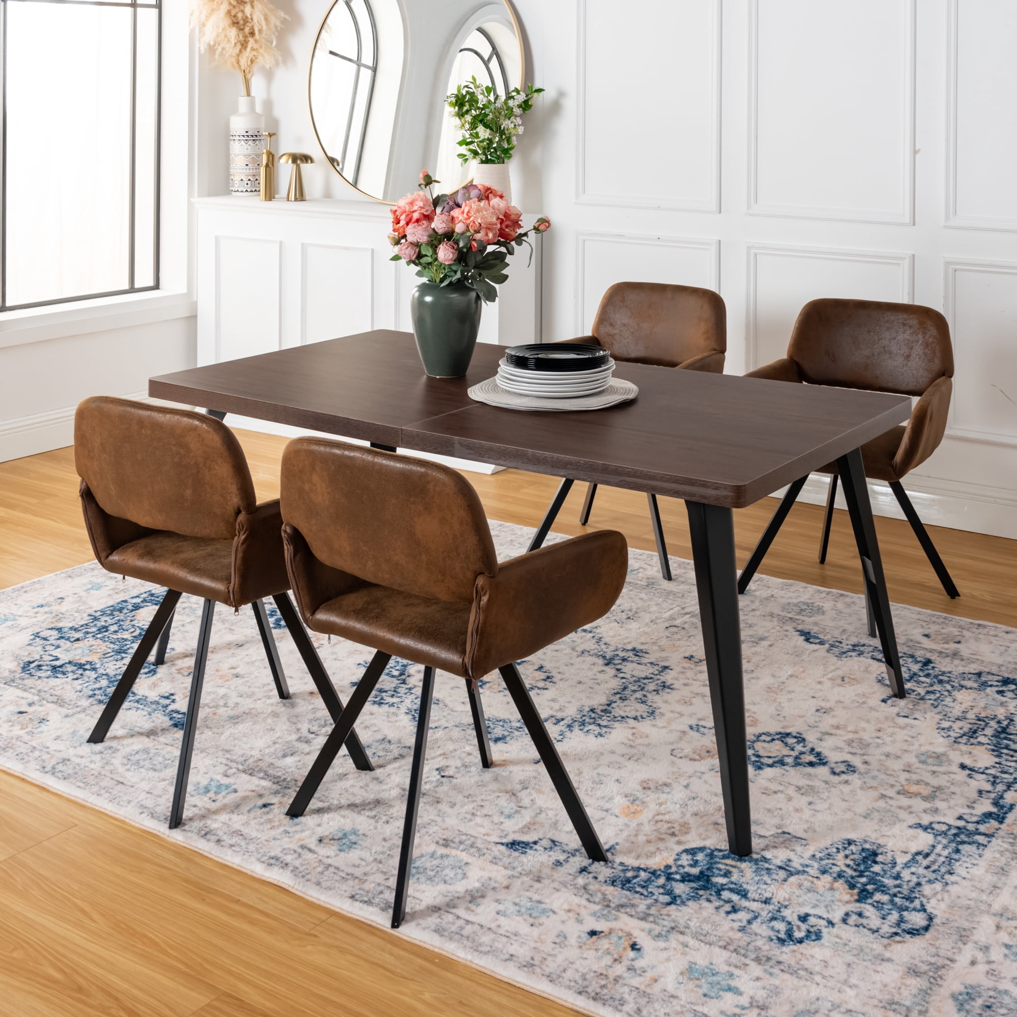 Homy Casa 63-inch Rectangular Dining Table for 4-6 with Metal Legs, Dark Brown
