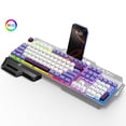thumbnail image 1 of Teclado para Juegos con 104 Teclas RGB Iluminadas, Panel Totalmente Metálico E Impermeable IPX3 con Reposamuñecas Desmontable - Teclado con Cable USB para Computadora con Windows PC Gamer, Morado y B, 1 of 7