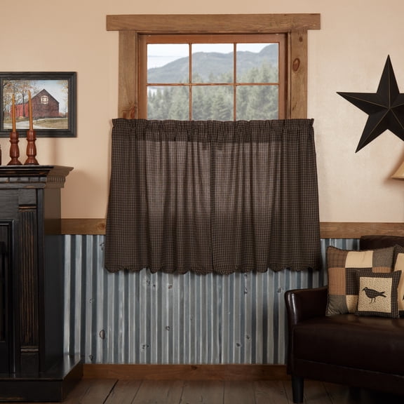 VHC Brands Kettle Grove, Plaid L36xW36, Tier Scalloped Set of 2, Black