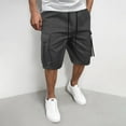 thumbnail image 2 of Timoontee Men's Cargo Shorts Loose Fit Elastic Waist Drawstring Knee Length Shorts Quick Dry Summer Casual Shorts with Pockets Dark Gray S, 2 of 7