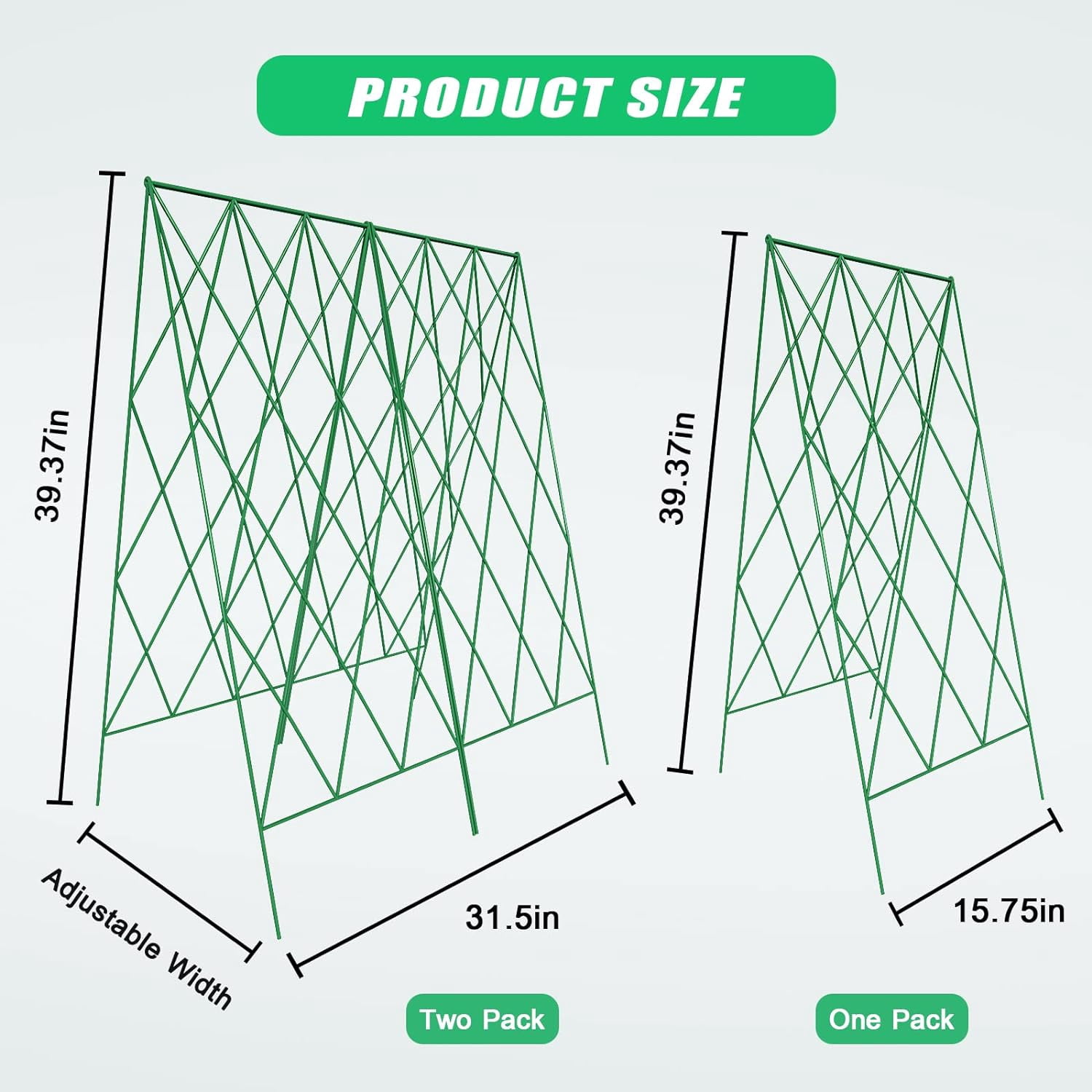 Cucumber Trellis, 2 Pack Metal Foldable A Frame Garden Trellis for Raised Bed Climbing Plants, Vegetables, Includes Plant Support Clips, Twist Ties, Plastic Ties, A Frame Trellis, Green