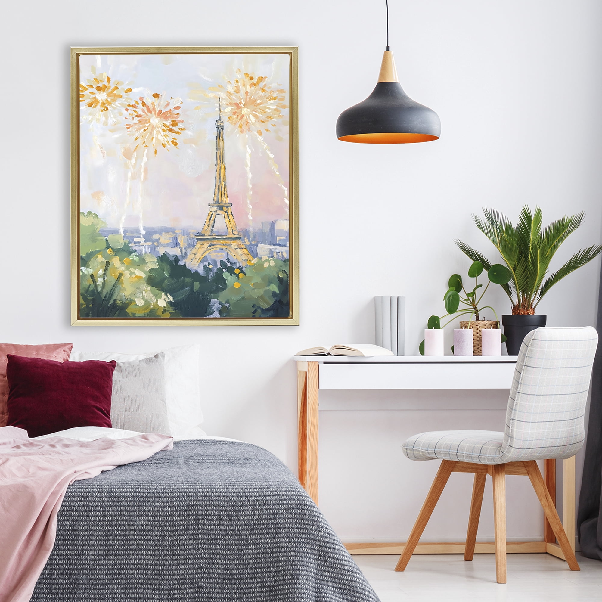 Stupell Industries Fireworks in Paris Gold Framed Floater Canvas Wall Art, design by The Prints Vibe