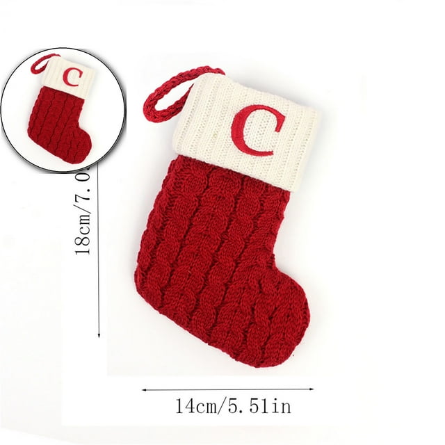 Dvruxg Christmas Stockings with Initials, Small Embroidered Letter Knit Red White Christmas Stocking for Family Holiday Decorations and Xmas Tree Fireplace