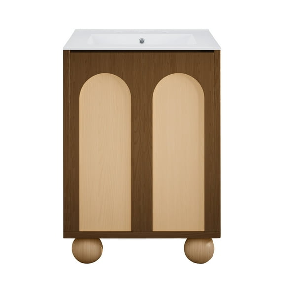 Plaisir II 24" Freestanding Bathroom Vanity in Brown Oak with 3-Hole Widespread Sink Top