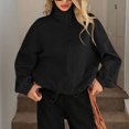 thumbnail image 5 of FRSASU Womens Zip up Jackets Sweatshirts Lapel Hem Drawstring Long Sleeve Solid Casual Loose Coat Outwear with Pockets Black, 5 of 7