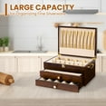 thumbnail image 2 of Silverware Storage Box, 3-Layer Flatware Storage Case with Drawer, Wooden Silverware Chest with Handle and Linen Liner for Storing Fine Flatware and Utensils (Walnut), 2 of 7