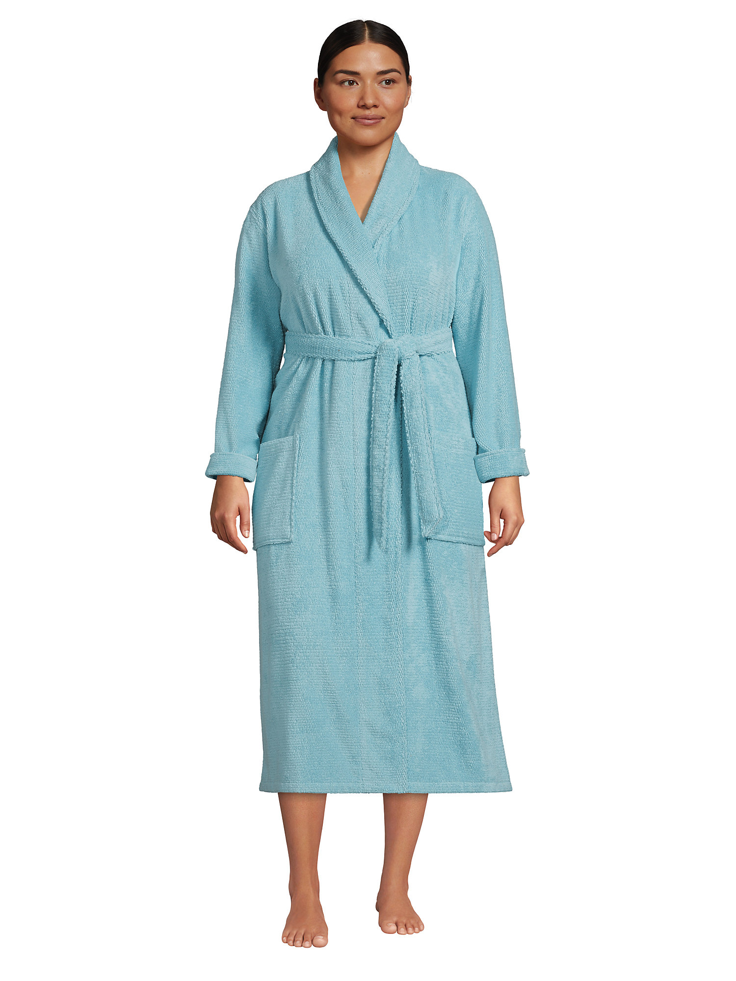 Lands' End Women's Plus Size Cotton Terry Long Spa Bath Robe
