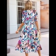 thumbnail image 4 of Vestido Floral con Escote en V para Mujer, Verano 2025, Moderno, Bohemio, Plisado, con Mangas Abullonadas. Azul Rosa M, 4 of 5