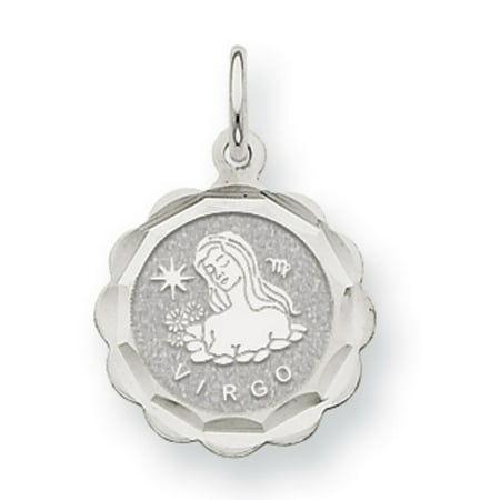 14k White Gold Satin Polished Engravable Virgo Zodiac Scalloped Disc Charm
