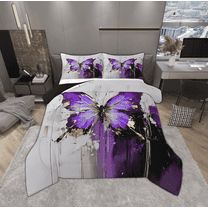 Manfei Dreamy Purple Butterfly Bedding Comforter Set for Female, Oil Printing Twin Comforter Sets, Romantic Animal Reversible Bedding Set, Ultra Soft Home Decor, 2pcs