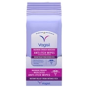 Vagisil Anti-Itch Medicated Feminine Vaginal Wipes, Maximum Strength for Instant Relief, 20 Count, 3 Pack
