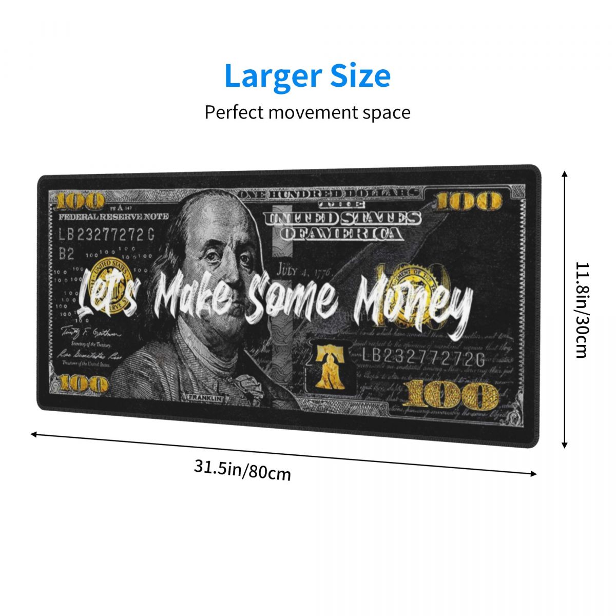 1pc 31.5x11.8in Money Extended Mouse Pad Large Gaming Mouse Pad Computer Keyboard Mouse Mat Non-Slip Mousepad Rubber Base And Stitched Edges For Game Players, Office, Study