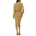 thumbnail image 3 of INSPIRE CHIC Women's Ruched Side Slit Lantern Sleeve Slim Fit Ribbed Knit Bodycon Midi Dress S Khaki, 3 of 6