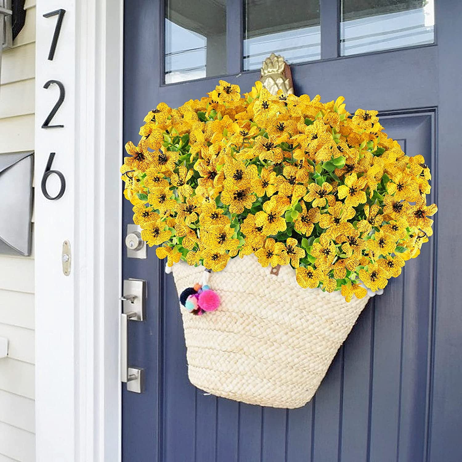 Sinhoon 18 Bundles Artificial Flowers UV Resistant Fake Plants Outdoor Faux Plastic Flowers Garden Window Box Porch Home Decor (Yellow)