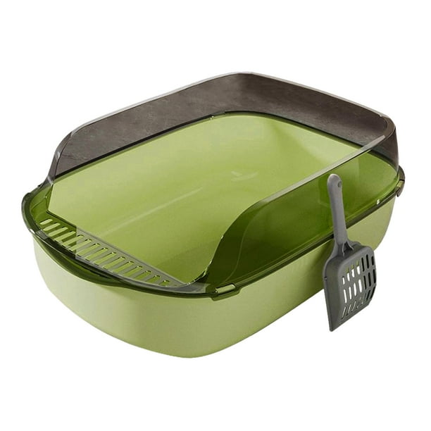 Caja de arena para gatos con protector de rociado alto, suministros para cama desmontable para gatos, antisalpicaduras semi Verde