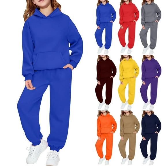 Toddler Kids Tracksuit Boys Girls 2 Piece Sweatsuit Jogging Outfits Jogger Sweatpants and Hooded Sweatshirt Clothing Sets,Royal Blue 8-9 Years