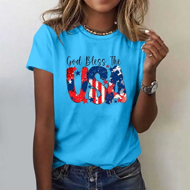 Fiudx Ofertas Flash Del Día Solo En Línea Mujer Casual Verano Impresión Manga Corta Cuello Redondo Suelta Camiseta Blusa Tops